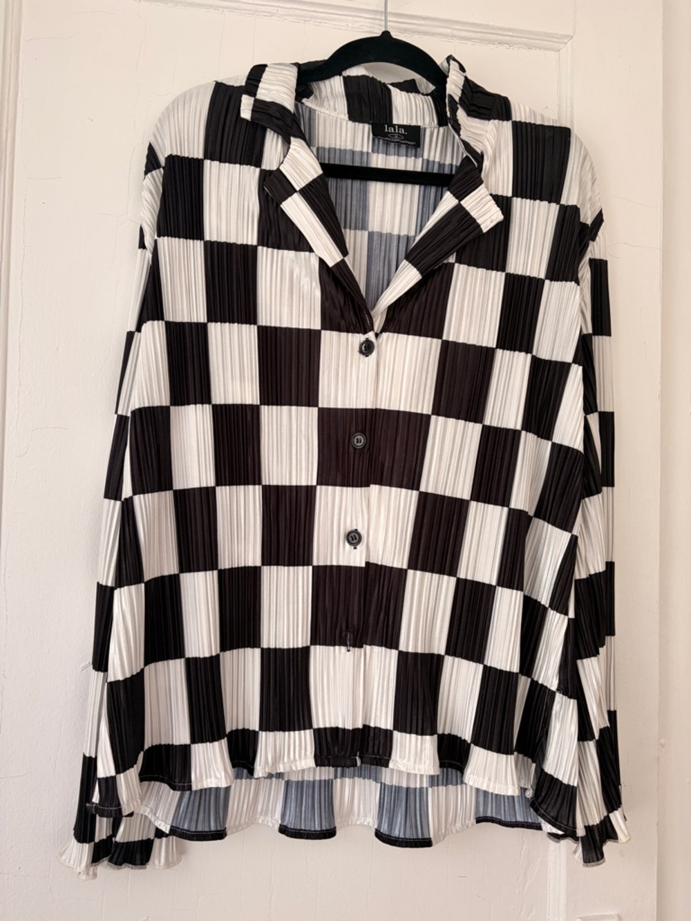 Dressed in LALA Black and White Checker Button Down Shirt
